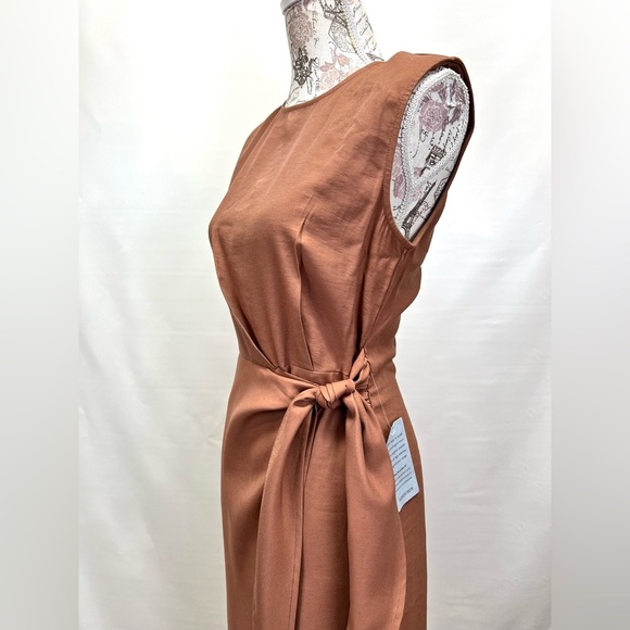 Elegant Brown Tie Waist Midi Dress Neiman Marcus - Picture 4 of 12